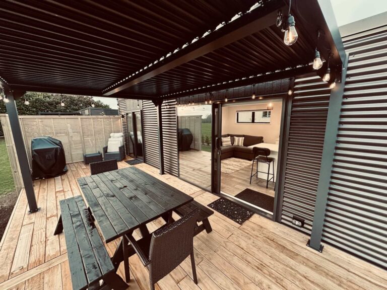 Scenic rural views from Pūkeko Cabin’s outdoor patio – ideal for relaxing evenings – Heaven’s Rest B&B